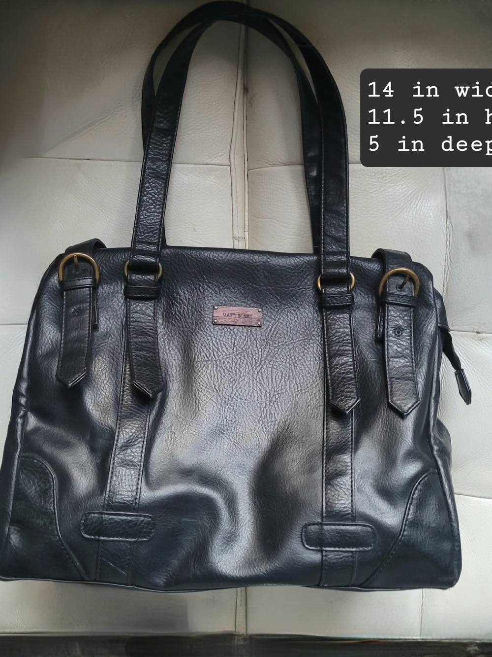 Matt & Nat Black Vegan Leather Satchel with Brass Accents